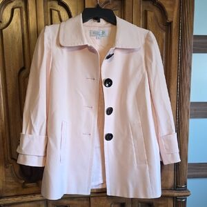 Tahari Light Pink Trench Coat with Black Buttons